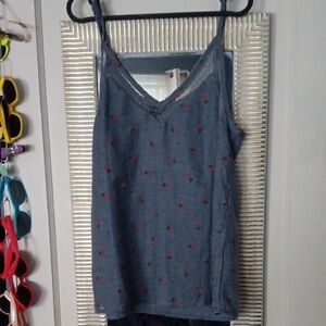 Amaryllis Blue Camisole with Red Floral Pattern